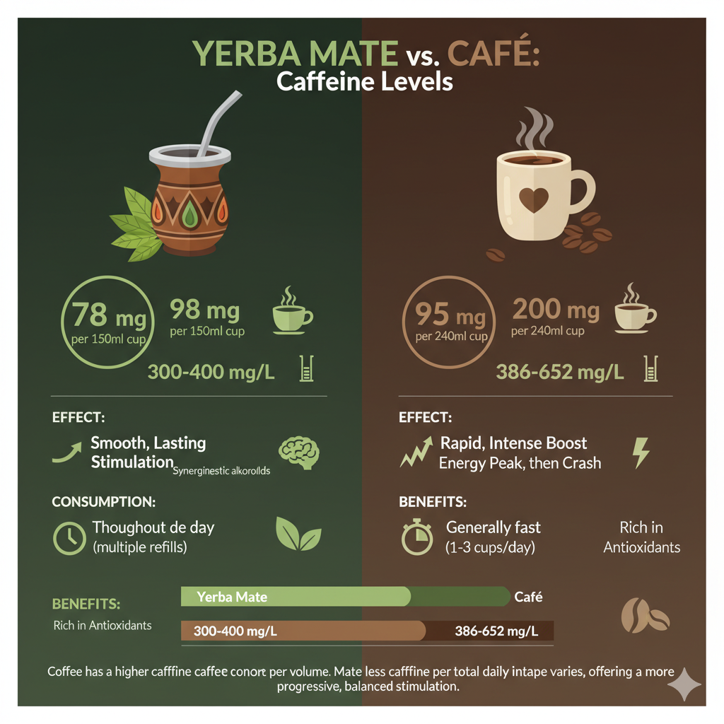 Yerba mate vs coffee caffeine levels infographic