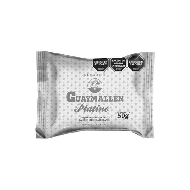 Guaymallén Platino alfajor with white chocolate coating and dulce de leche filling